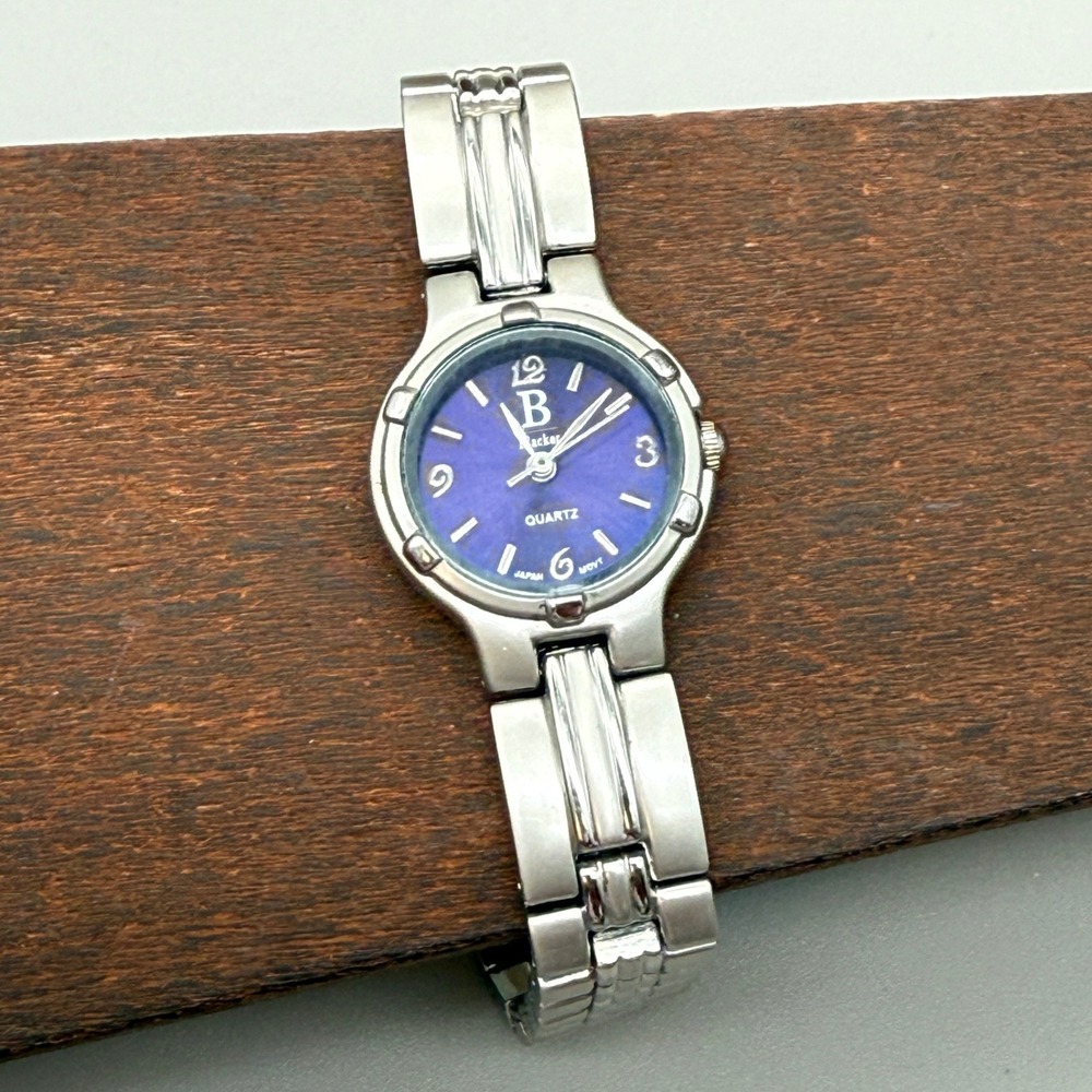 Blacker Womens Quartz Watch Purple Dial Silver Tone Stainless Steel Link Band